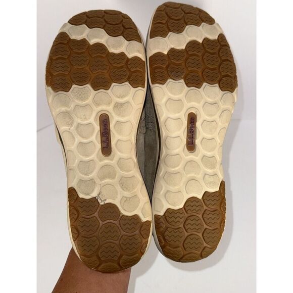 LL Bean Slip On Shoes Back Cove Stretch Nubuck Leather Comfort Outdoor Beige 8 - Picture 9 of 13